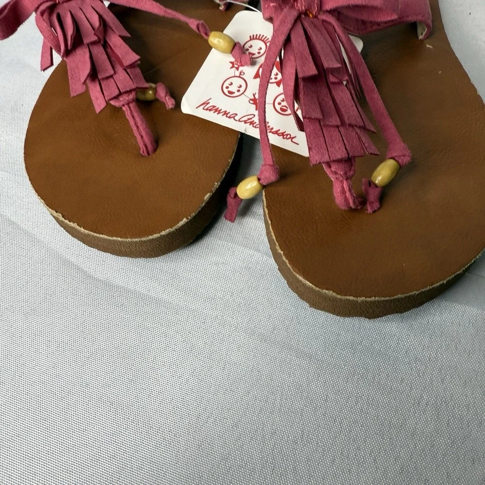 Hanna Andersson Pink Fringe Sandals Boho Girly Flip Flop‎ Summer Girls 11/12